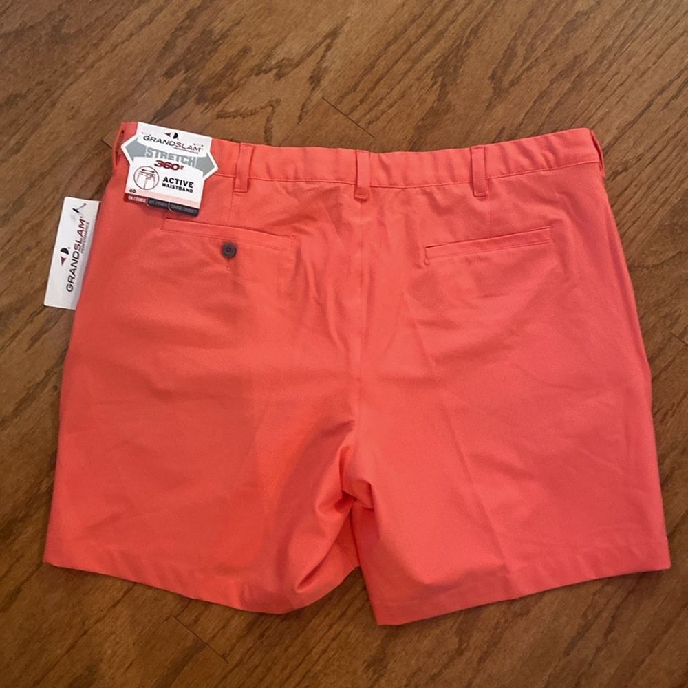 NWT GrandSlam coral colored shorts, size 40 waist, 7 inch inseam, stretch waist - Picture 5 of 7